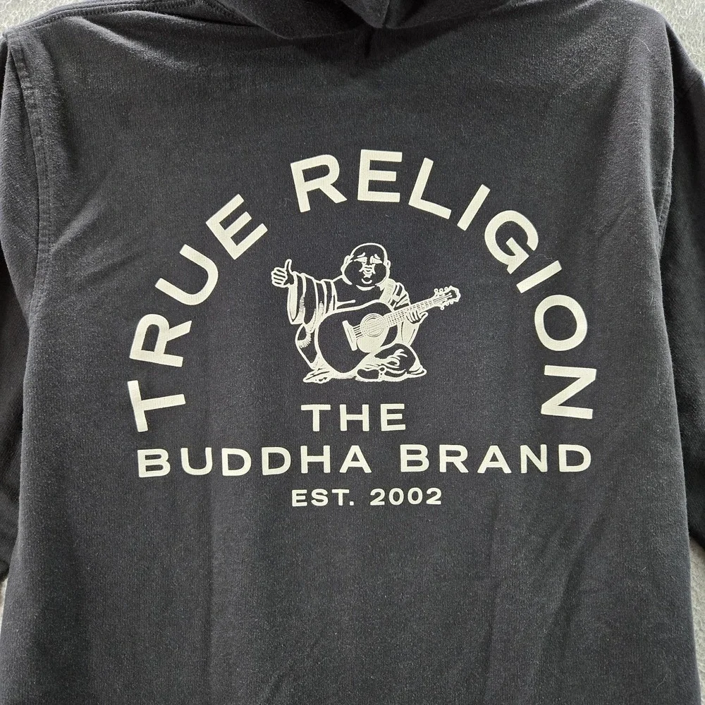 True Religion Men Hoodie M/M‎ Black Buddha Guitar Pullover
